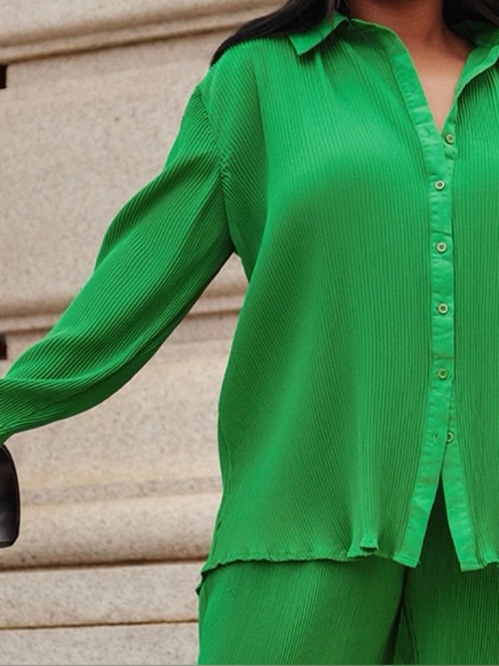 PrettyLittleThing Green Plisse OverSized Blouse & Trouser Set Size 20 EUC #139 - Picture 8 of 14